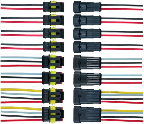 FULARR 8 Kit Car Auto Waterproof Electrical Cable Connector Terminal Plug Socket with Wire, for Motorcycle Car Truck Boat (2 Pin 4 Set + 3 Pin 2 Set + 4 Pin 2 Set) in Kuwait