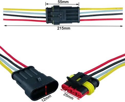 FULARR 8 Kit Car Auto Waterproof Electrical Cable Connector Terminal Plug Socket with Wire, for Motorcycle Car Truck Boat (2 Pin 4 Set + 3 Pin 2 Set + 4 Pin 2 Set) in Kuwait