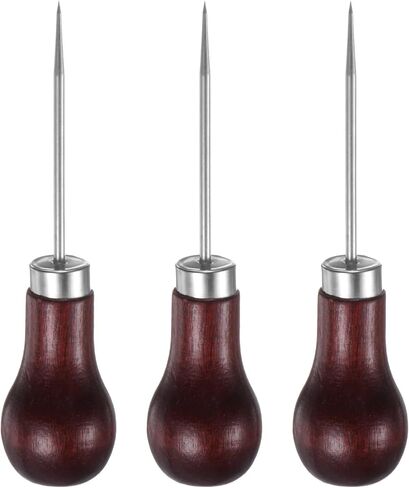 3pcs Handwork Sewing Awl Single Gourd Awl Leather Punch Hole Tool with Wooden Handle Scratch for Broken Wire Make Mark Drilling Stitching Repair and DIY Handmade, Red-Brown in Kuwait