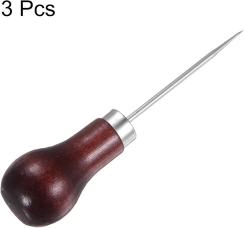 3pcs Handwork Sewing Awl Single Gourd Awl Leather Punch Hole Tool with Wooden Handle Scratch for Broken Wire Make Mark Drilling Stitching Repair and DIY Handmade, Red-Brown in Kuwait
