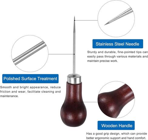 3pcs Handwork Sewing Awl Single Gourd Awl Leather Punch Hole Tool with Wooden Handle Scratch for Broken Wire Make Mark Drilling Stitching Repair and DIY Handmade, Red-Brown in Kuwait