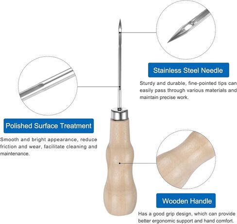 HARFINGTON Handwork Sewing Awl Reed Wood Hollow Awl Leather Punch Hole Tool with Wooden Handle Scratch for Broken Wire Make Mark Drilling Stitching Repair and DIY Handmade, Log Color in Kuwait