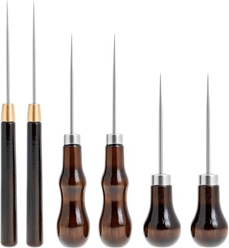 QWORK 6 PCS Leather Scratch Awl Tool, Stainless Steel Scratch Awl Tool Pin Punching with Gourd-Shaped Wooden Handles, Leather Crafting Sewing Tools in Kuwait