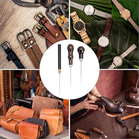 QWORK 6 PCS Leather Scratch Awl Tool, Stainless Steel Scratch Awl Tool Pin Punching with Gourd-Shaped Wooden Handles, Leather Crafting Sewing Tools in Kuwait