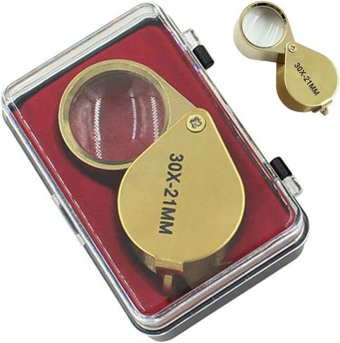 30X Jewelers Loupe, Foldable Pocket Magnifier with Metal Case for Gem Diamond Coin Stamp Map, Jewelry Magnifying Glass for Close Work, Gardening, Rock Collecting in Kuwait