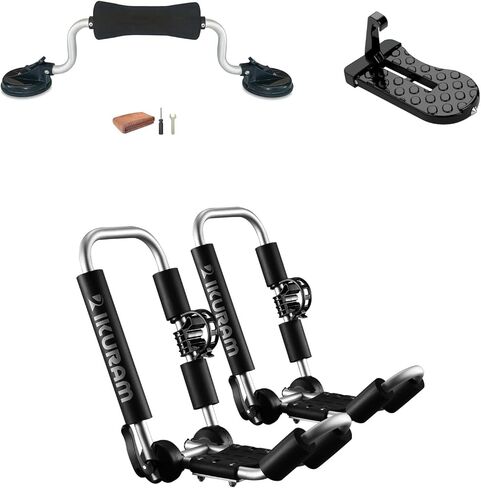 Kayak Roof Rack, Aluminum Kayak Carrier Folding J-Style Universal 4-in-1 Multifunction for Canoe, SUP, Kayaks, Surfboard Rooftop Mount on SUV, Car and Truck Crossbars, Black in Kuwait