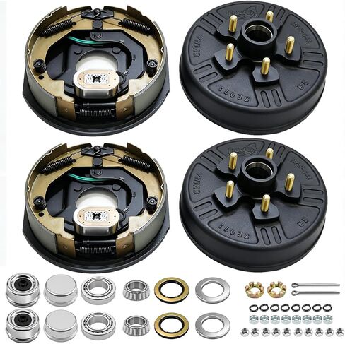 3,500lbs Trailer Axle Electric Brake Kit, 5-Hole, 4.5" Bolt Circle Brake Drum with 10" x 2 1/4" Left and Right Electric Brakes, 4-Hole Mounting, Replacement 10" Brake Hub Drum Assembly, 1/2''-20 Studs in Kuwait
