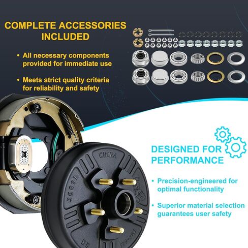 3,500lbs Trailer Axle Electric Brake Kit, 5-Hole, 4.5" Bolt Circle Brake Drum with 10" x 2 1/4" Left and Right Electric Brakes, 4-Hole Mounting, Replacement 10" Brake Hub Drum Assembly, 1/2''-20 Studs in Kuwait