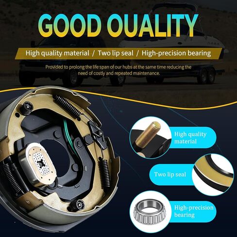 3,500lbs Trailer Axle Electric Brake Kit, 5-Hole, 4.5" Bolt Circle Brake Drum with 10" x 2 1/4" Left and Right Electric Brakes, 4-Hole Mounting, Replacement 10" Brake Hub Drum Assembly, 1/2''-20 Studs in Kuwait
