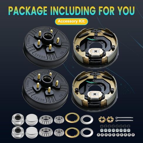 3,500lbs Trailer Axle Electric Brake Kit, 5-Hole, 4.5" Bolt Circle Brake Drum with 10" x 2 1/4" Left and Right Electric Brakes, 4-Hole Mounting, Replacement 10" Brake Hub Drum Assembly, 1/2''-20 Studs in Kuwait