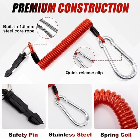 TiciKim 2 Packs Trailer Breakaway Cable 6FT Heavy-Duty Stainless Steel Spring Coiled Safety Cable with Pin for RV/Camper Emergency Brake System, Applicable to Trailer Breakaway Kit (Red) in Kuwait