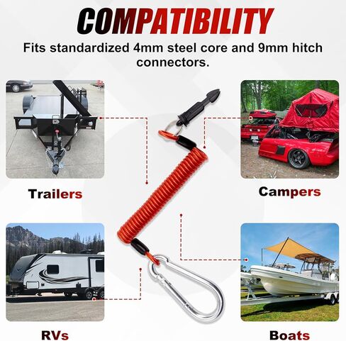 TiciKim 2 Packs Trailer Breakaway Cable 6FT Heavy-Duty Stainless Steel Spring Coiled Safety Cable with Pin for RV/Camper Emergency Brake System, Applicable to Trailer Breakaway Kit (Red) in Kuwait