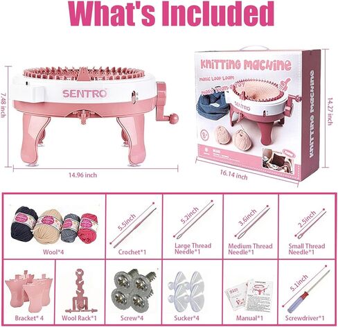 SNOUUOSN SENTRO Knitting Machine, 48 Needles Knitting Machine, Smart Knitting Loom Machine with Row Counter for Adults Beginners, Circular Double Knit Loom Crochet Knitting Machine Kit for Hat Socks in Kuwait
