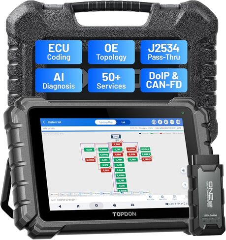 TOPDON ONE Bidirectional Scan Tool, 10.1" OBD2 Scanner with J2534 Pass-Thru, Over 50 Resets, ECU Coding (for BMW Benz VW), Topology Mapping Car Diagnostic Tool, Support CAN-FD DoIP in Kuwait