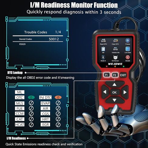 أداة تشخيص الماسح الضوئي Obd2 من WEJOWE، فحص قارئ رمز المحرك obd2 مع إعادة الضبط، وضع فحص ضوء المحرك التلقائي 6، الوضع 8 & I/M أداة المسح التشخيصي للسيارة لجميع سيارات obdii in Kuwait