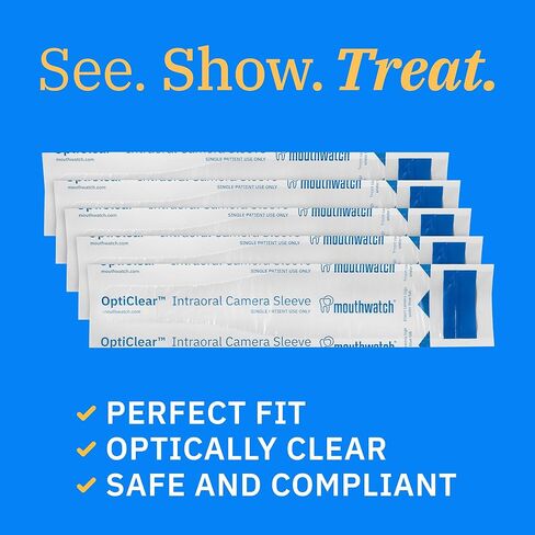 أكمام كاميرا MouthWatch OptiClear™ داخل الفم، مريحة وواضحة بصريًا - غمد الكاميرا لكاميرات الفم داخل الفم، غلاف الكاميرا داخل الفم - غلاف الأسنان (1000 قطعة) in Saudi Arabia