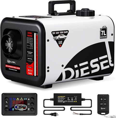 SILVEL Diesel Heater 8KW 110V/12V/24V, All-in-One 9L-10L Portable Diesel Air Heater with LCD Screen, Remote Control, Suitable for Car, Camper, RV, Truck, Home, Garage, Shop, Boat, White in Kuwait