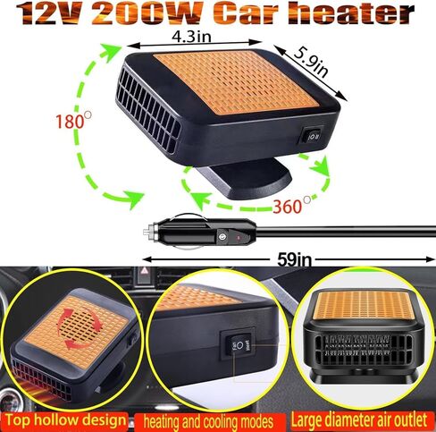 Car Heater for Vehicle,12V 200W Portable Car Heater that Plugs into Cigarette Lighter,Defroster for Car Windshield,2 in 1 Heating & Cooling Fans,Defrost Defogger,Car Plug in Heaters for Car in Kuwait