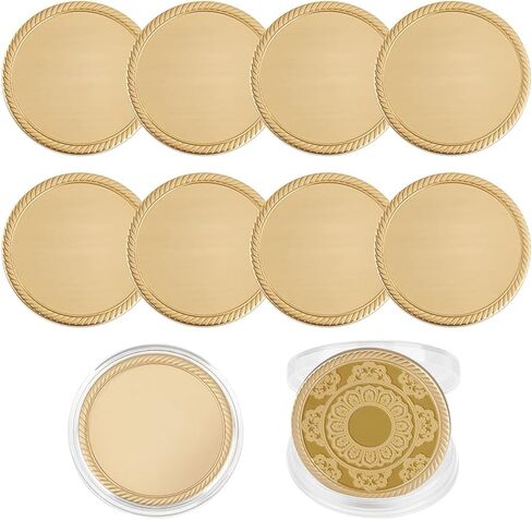 BENECREAT 10 Pcs Brass Blank Challenge Coin, 40 mm Unfinished Challenge Coin Blanks, Laser Engraving Blanks with Acrylic Protection Box for DIY Crafts Engraving Travel Commemorative Collection in Kuwait
