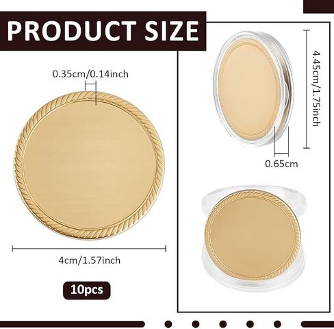 BENECREAT 10 Pcs Brass Blank Challenge Coin, 40 mm Unfinished Challenge Coin Blanks, Laser Engraving Blanks with Acrylic Protection Box for DIY Crafts Engraving Travel Commemorative Collection in Kuwait