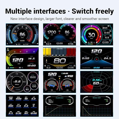 F11 OBD2 + GPS Dual 2-in-1 Smart Car Gauge with Incline Meter, Head-Up Display for Turbo Pressure, Oil Temp, Fuel Consumption, 4" HD Touch Screen Performance Monitor for All Vehicles in Kuwait