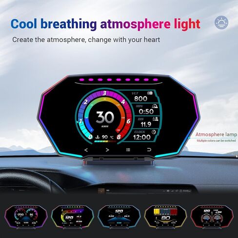 F11 OBD2 + GPS Dual 2-in-1 Smart Car Gauge with Incline Meter, Head-Up Display for Turbo Pressure, Oil Temp, Fuel Consumption, 4" HD Touch Screen Performance Monitor for All Vehicles in Kuwait
