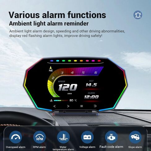 F11 OBD2 + GPS Dual 2-in-1 Smart Car Gauge with Incline Meter, Head-Up Display for Turbo Pressure, Oil Temp, Fuel Consumption, 4" HD Touch Screen Performance Monitor for All Vehicles in Kuwait