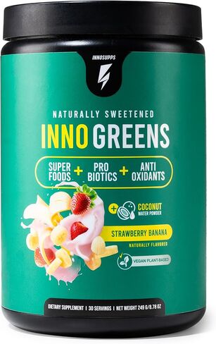 InnoSupps Inno Greens | 28+ Organic Greens & Superfoods | Advanced Prebiotics + Probiotics | Super Antioxidant + Hydration | Spirulina, Chlorella, Ashwagandha - 30 Servings (Strawberry Banana) in Saudi Arabia