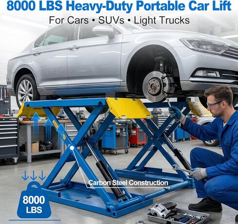 8000 LBS Portable Car Lift with Electric Unlock, 40" Max Lift Height Heavy-Duty Hydraulic Vehicle Lift, Rolling Garage Auto Lift for SUVs, Trucks & Light Duty Vehicles, 110V in Kuwait