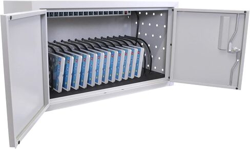 Luxor Steel 16 Tablet Wall/Desk Charging Box with Lockable Door, Padded Interior and Rubber-Coated Dividers - Ideal for Office, Classroom and More in Kuwait