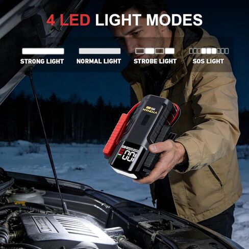 VTOMAN VL7 6000A Jump Starter تمت ترقيته ببطارية LiFePO4، معزز بطارية السيارة المحمولة بقدرة 24000 مللي أمبير في الساعة (جميع الغاز/10 لتر ديزل)، حزمة طاقة صندوق القفز 12 فولت مع مخرج USB-A، النوع C وDC، ضوء LED، حقيبة EVA in Kuwait