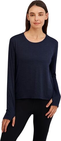 Reebok Womens Long Sleeve Crewneck Top, Standard Fit, Lightweight Stretch Poly Marled Jersey Fabric in Saudi Arabia