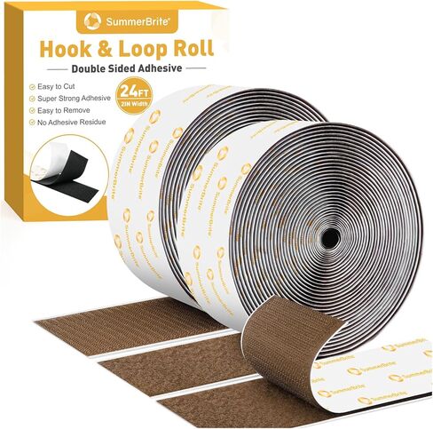 SummerBrite 2 Inch x 24 Feet Wide Hook and Loop Tape Roll Black, Extra Strong Self Adhesive Backing, Heavy Duty Mounting Strips for Securing Tools, Cushions & Decor, Industrial Strength Fastener in Kuwait