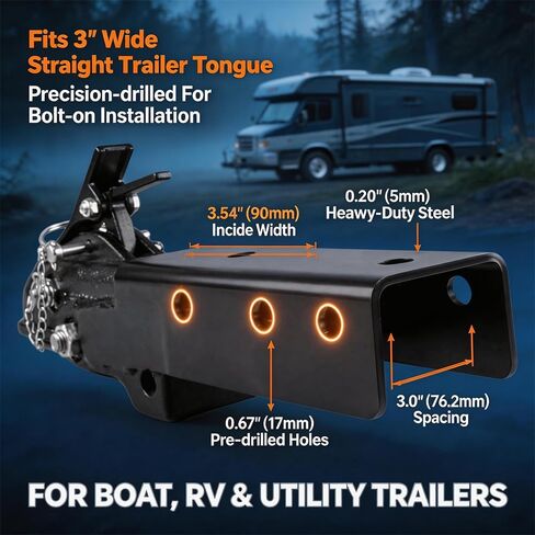 NBJINGYI Straight Tongue Trailer Coupler, 2-5/16" Ball, 15,000 lbs MGTW, Fits 3" Channel, Auto-Engage Latch with Black E-Coat Finish, Cast Steel Hitch for Boat, RV and Utility Trailers in Kuwait