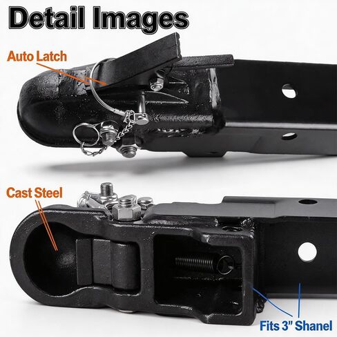 NBJINGYI Straight Tongue Trailer Coupler, 2-5/16" Ball, 15,000 lbs MGTW, Fits 3" Channel, Auto-Engage Latch with Black E-Coat Finish, Cast Steel Hitch for Boat, RV and Utility Trailers in Kuwait