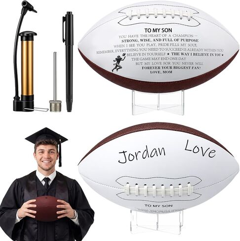 Seematn Autograph Printed Football with Acrylic Stand and Signature Pen Pump Thanks Football Coach Gift Set Two Panels Signature Official Size Coach Gifts for School College Graduation in Saudi Arabia