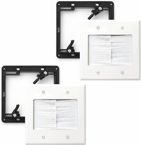 2 Gang Brush Wall Plate, 2-Port Ethernet and 1-Port HDMI, Cat6 RJ45 Keystone Jack Blue with Low Voltage Mounting Bracket for Speaker Wires, Ethernet, HDMI, Coaxial, Power Cords Cable Pass Through in Saudi Arabia