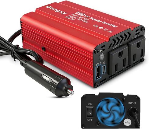 Car Power Inverters 350W Inverter - 12v DC to 110v AC Converter with AC Outlets USB Type-c Port,Car Power Converter for Truck/Home/Vehicles/Laptop Trip (Red, 350W) in Kuwait