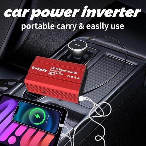 Car Power Inverters 350W Inverter - 12v DC to 110v AC Converter with AC Outlets USB Type-c Port,Car Power Converter for Truck/Home/Vehicles/Laptop Trip (Red, 350W) in Kuwait