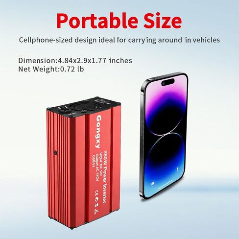 Car Power Inverters 350W Inverter - 12v DC to 110v AC Converter with AC Outlets USB Type-c Port,Car Power Converter for Truck/Home/Vehicles/Laptop Trip (Red, 350W) in Kuwait