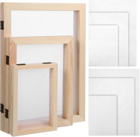 DECHOUS Paper Making Frame - 3 Sizes Papermaking Kit Wooden DIY Paper Craft Screen Mould and Deckle with 3 Mesh, 3 Absorbent Sheet for Kids Adults Homeschool Art Projects, A4 A5 A6 in Kuwait