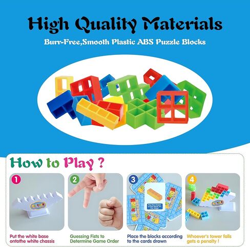 72Pcs Tetris Style Stack Game for Kids & Adults w/66 Challenge Cards, STEM Building Toy w/ Balance Tower Game Giant for Family&Party, Balance Stacking Blocks Large for 2-4 Player+ for Kids 8-12&Adults in Kuwait