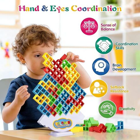 72Pcs Tetris Style Stack Game for Kids & Adults w/66 Challenge Cards, STEM Building Toy w/ Balance Tower Game Giant for Family&Party, Balance Stacking Blocks Large for 2-4 Player+ for Kids 8-12&Adults in Kuwait