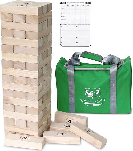 Jac & Mok Tumble Tower Game Set, Stacking Tower Game, Outdoor Games, Wooden Blocks Stacking Game - Includes Carry Bag (Natural, Jumbo-56pcs) in Kuwait