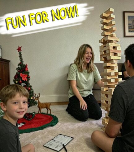 Jac & Mok Tumble Tower Game Set, Stacking Tower Game, Outdoor Games, Wooden Blocks Stacking Game - Includes Carry Bag (Natural, Jumbo-56pcs) in Kuwait