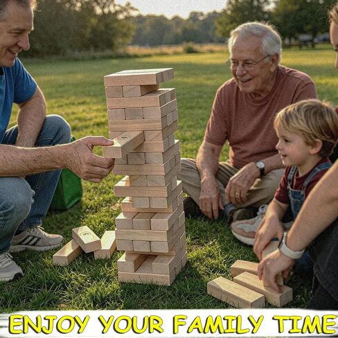 Jac & Mok Tumble Tower Game Set, Stacking Tower Game, Outdoor Games, Wooden Blocks Stacking Game - Includes Carry Bag (Natural, Jumbo-56pcs) in Kuwait