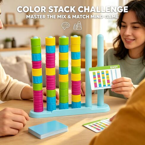 Giant Color Matching Challenge Game – Fast Pattern Ring Stacking Puzzle with 50 Cards, Hand-Eye Coordination Training for Summer Parties & Family Game Night for 2-4 Players in Kuwait