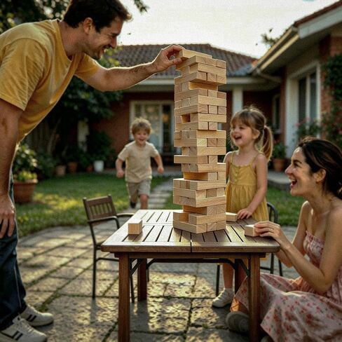 Jac & Mok Tumble Tower Game Set, Stacking Tower Game, Outdoor Games, Wooden Blocks Stacking Game - Includes Carry Bag (Natural, Jumbo-56pcs) in Kuwait