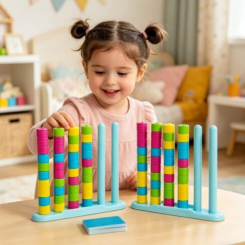 Giant Color Matching Challenge Game – Fast Pattern Ring Stacking Puzzle with 50 Cards, Hand-Eye Coordination Training for Summer Parties & Family Game Night for 2-4 Players in Kuwait