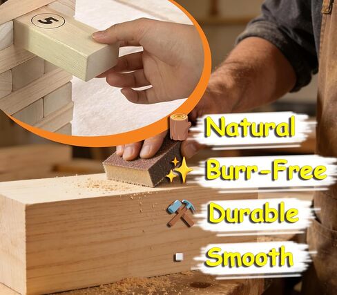 Jac & Mok Tumble Tower Game Set, Stacking Tower Game, Outdoor Games, Wooden Blocks Stacking Game - Includes Carry Bag (Natural, Jumbo-56pcs) in Kuwait
